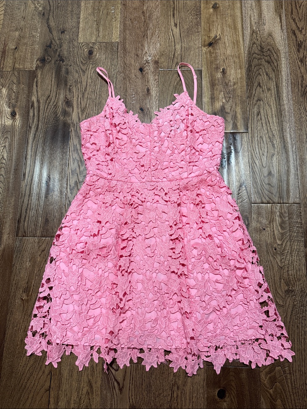 Vici Pink Floral Lace Spaghetti-Strap Dress